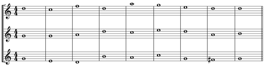 定旋律　対旋律　1:1　協和音程　不協和音程　ソプラノ　アルト　テノール　音程　対位法　音楽理論